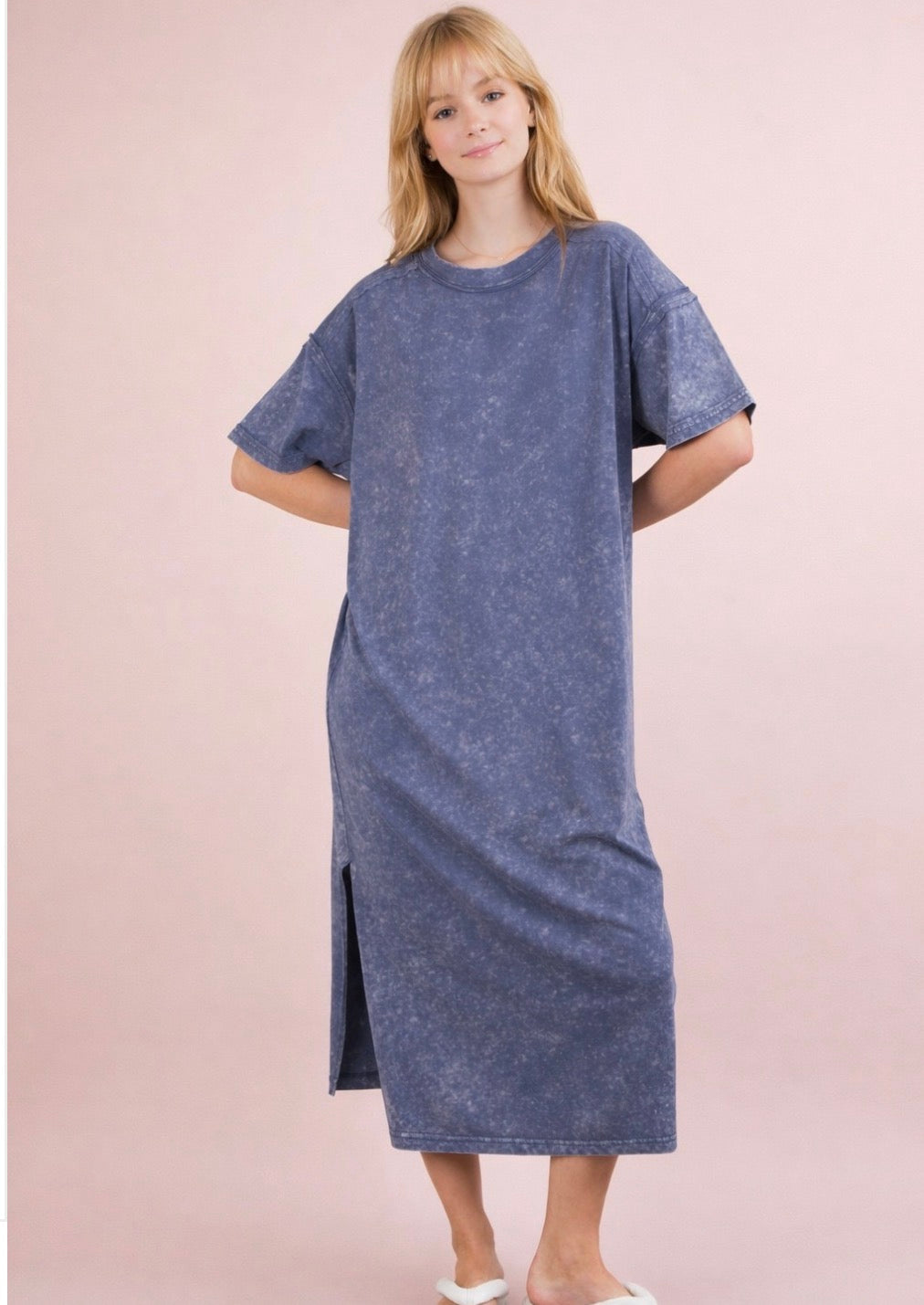 MINERAL WASHED CAUSAL COMFY MIDI DRESS