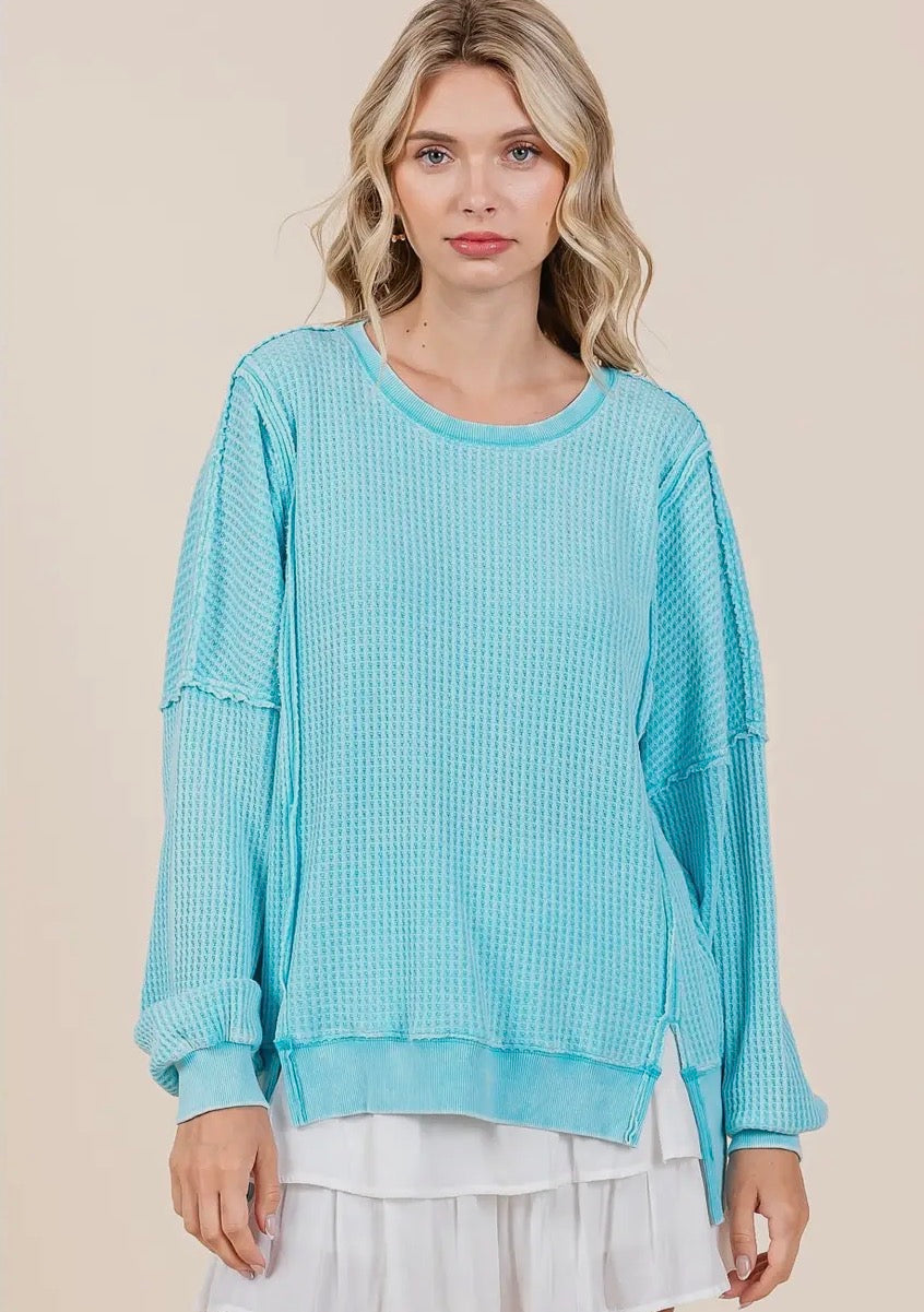 Teal Waffle Material Top