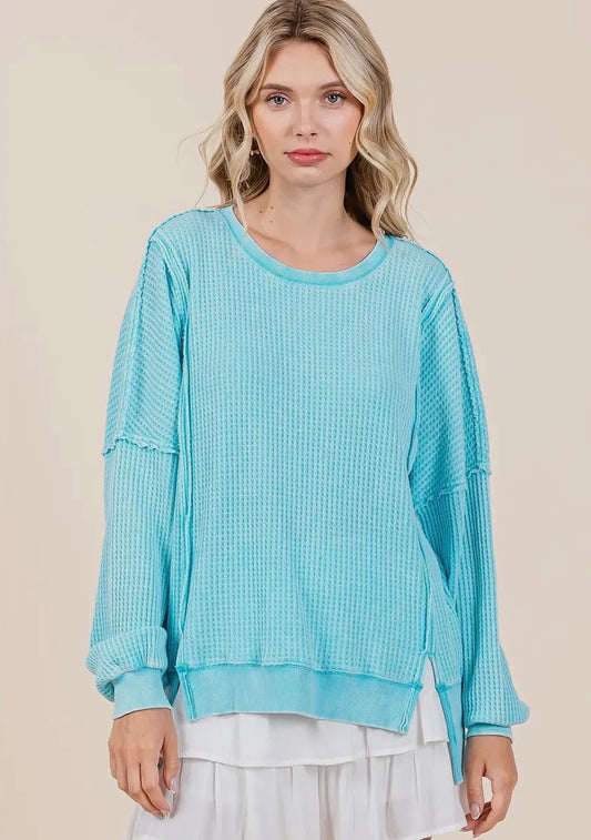Teal Waffle Material Top