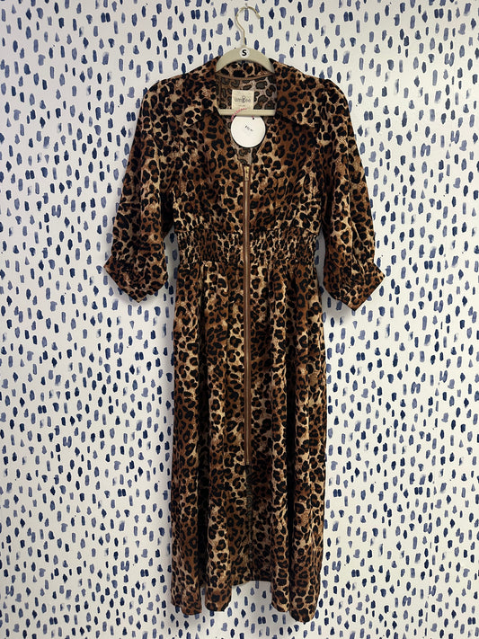 Brown Cheetah Front Zip Dress