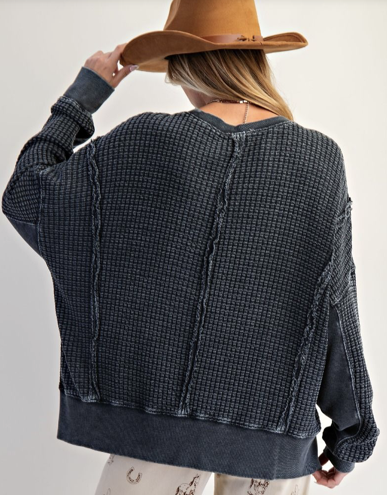 Black Waffle Long Sleeve Top