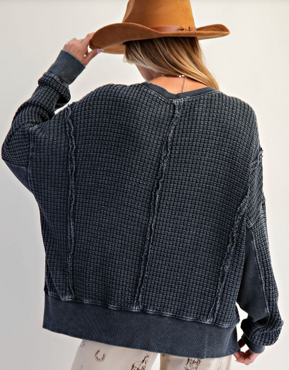 Black Waffle Long Sleeve Top
