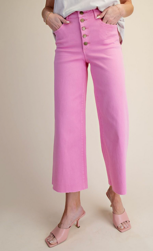 BUTTON FRONT STRETCH TWILL PANTS