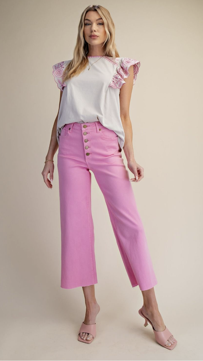BUTTON FRONT STRETCH TWILL PANTS
