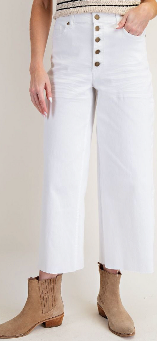 BUTTON FRONT STRETCH TWILL PANTS