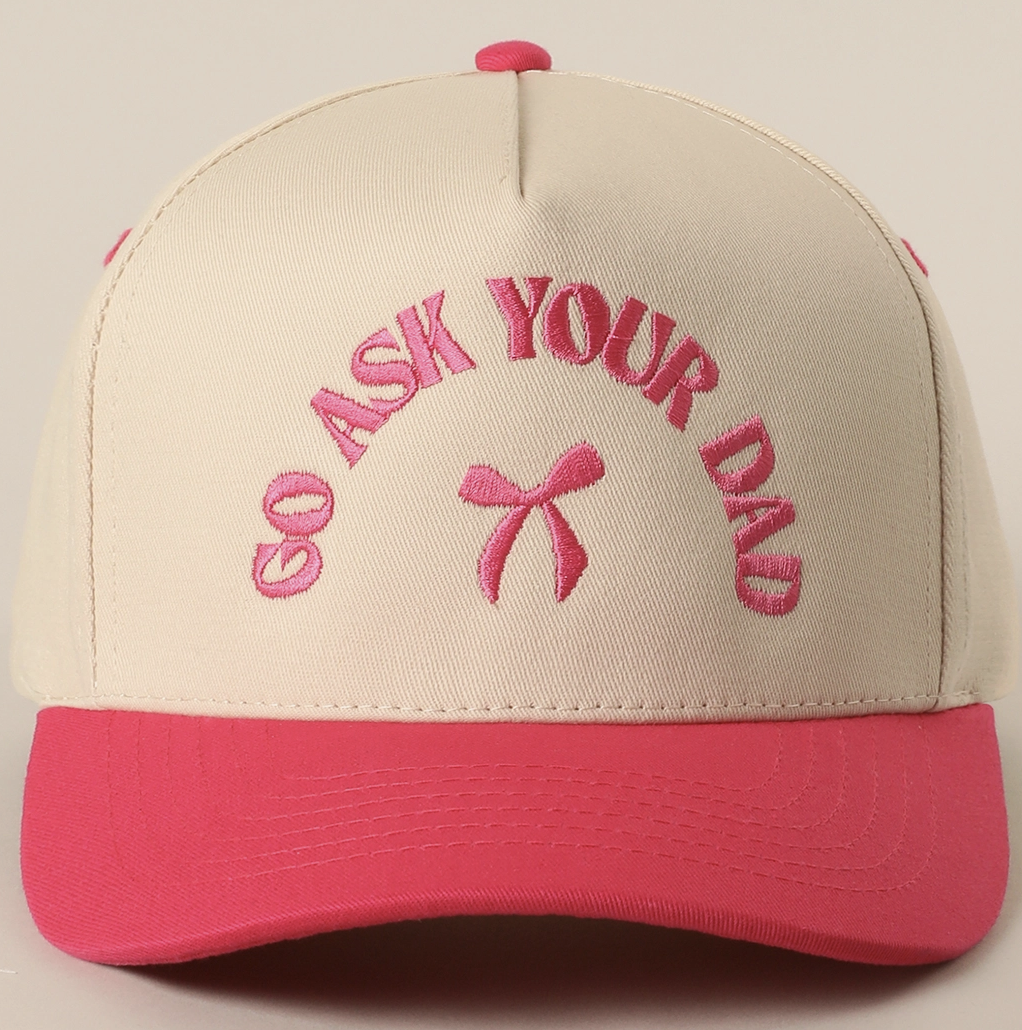 TAN/HOT PINK "GO ASK YOUR DAD" HAT