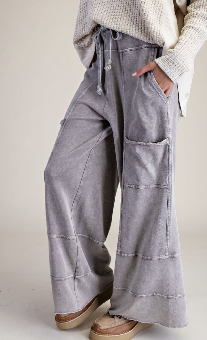 MINERAL WASHED TERRY KNIT PANTS