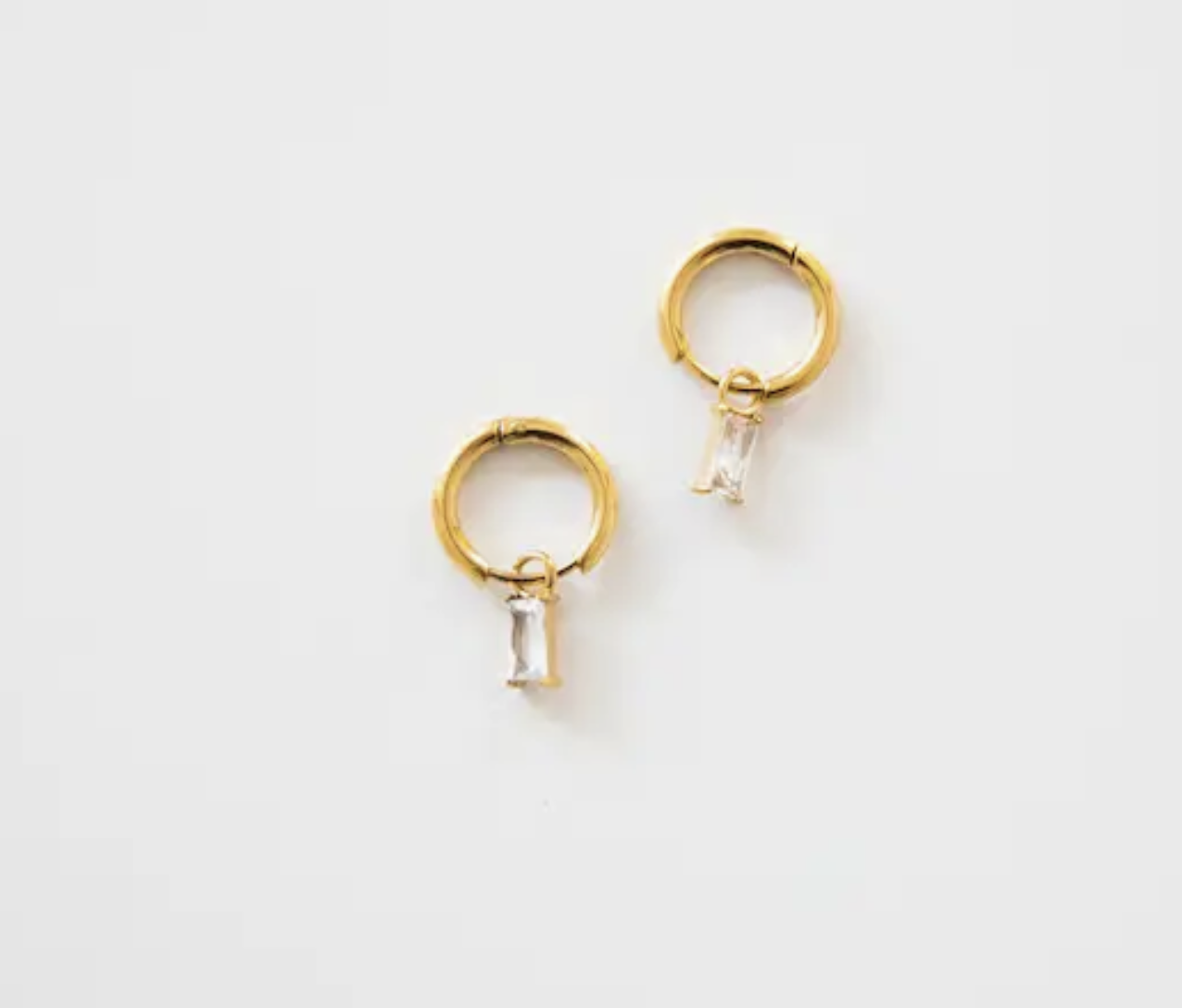 Gold Plated Waterproof Huggies Earrings - Small Baguette