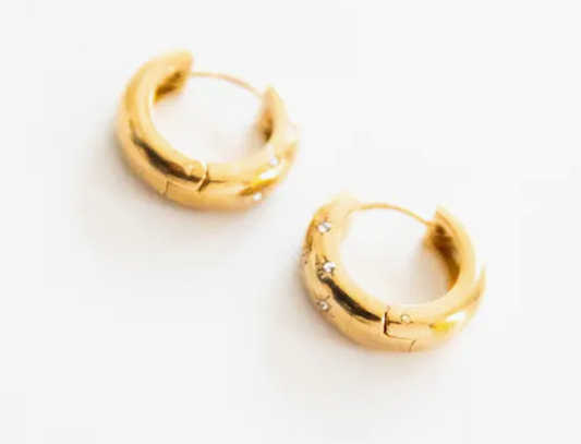 Gold Plated Huggies Earrings - Huggies with Rhinestones