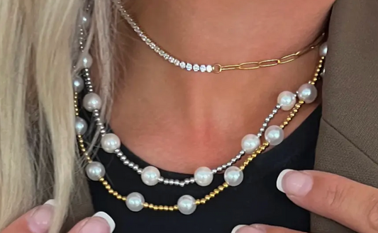 Gold Pearl Beaded Necklace