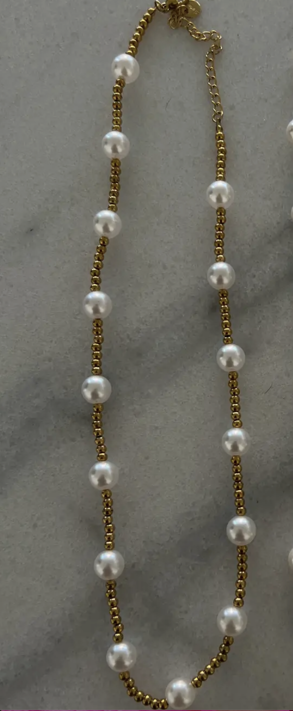Gold Pearl Beaded Necklace