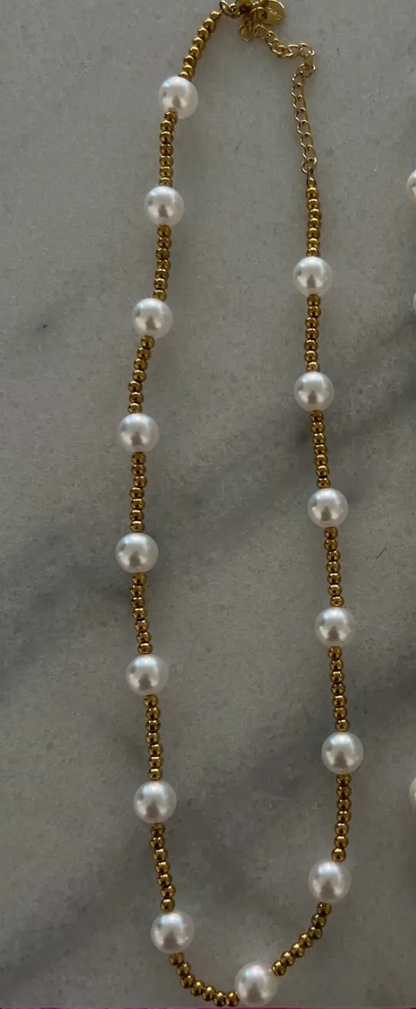 Gold Pearl Beaded Necklace