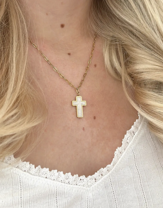 White Enamel Cross Necklace