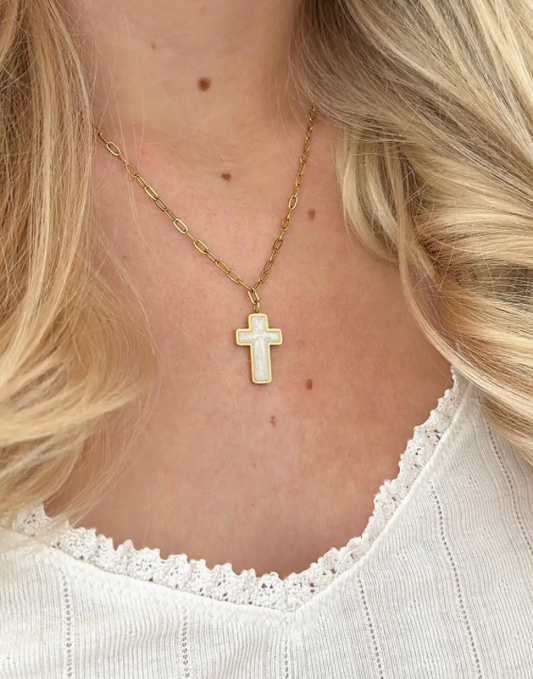 White Enamel Cross Necklace