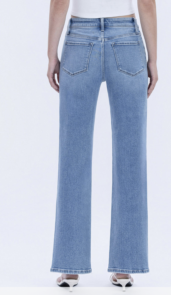 LOVERVET High Rise Distressed Hem Slim Wide Jeans