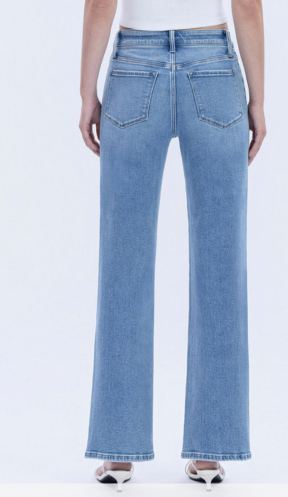 LOVERVET High Rise Distressed Hem Slim Wide Jeans