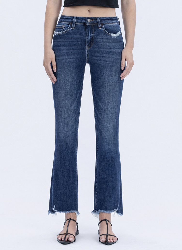 VERVET High Rise Frayed Hem Kick Flare Jeans