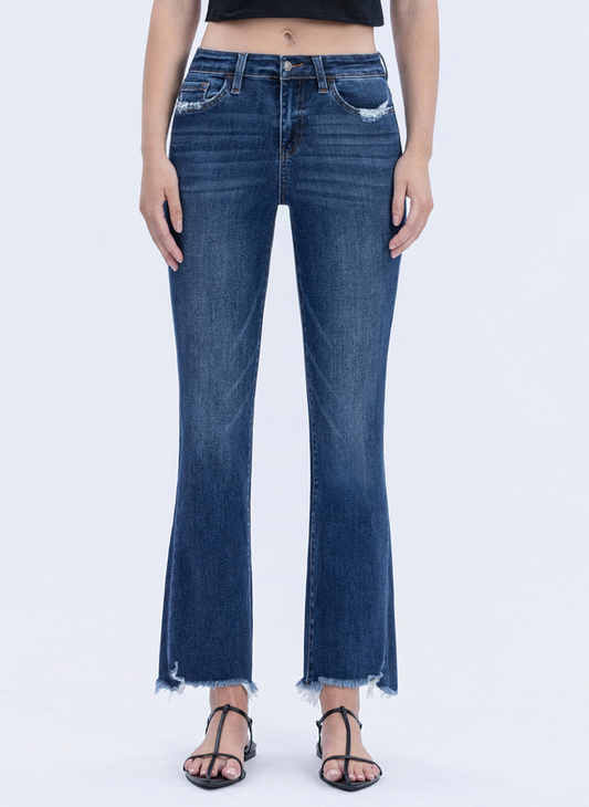 VERVET High Rise Frayed Hem Kick Flare Jeans