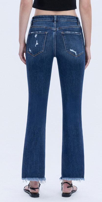 VERVET High Rise Frayed Hem Kick Flare Jeans