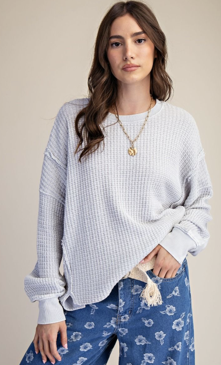 CLOUD MINERAL WASHED THERMAL WAFFLE LONG SLEEVE TOP