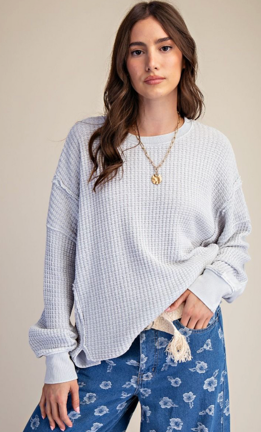 CLOUD MINERAL WASHED THERMAL WAFFLE LONG SLEEVE TOP