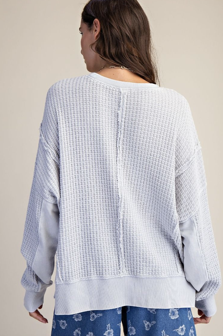 CLOUD MINERAL WASHED THERMAL WAFFLE LONG SLEEVE TOP