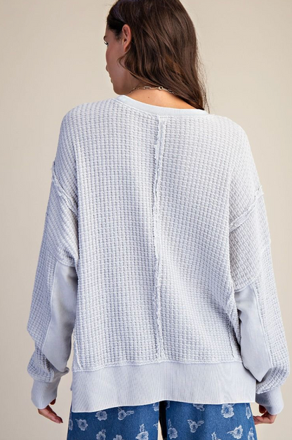 CLOUD MINERAL WASHED THERMAL WAFFLE LONG SLEEVE TOP