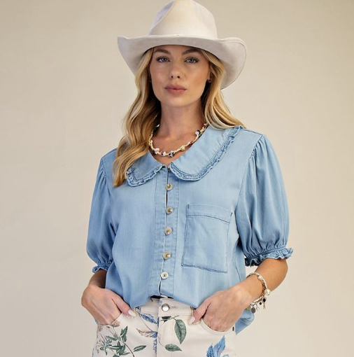 BUTTON DOWN WASHED DENIM SHIRT