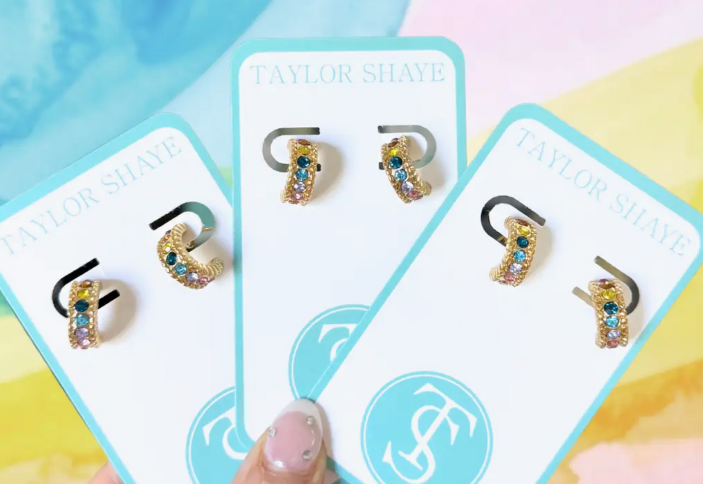 MINI POP OF COLOR GOLD MULTI COLORED STONE EARRINGS