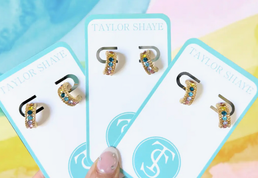 MINI POP OF COLOR GOLD MULTI COLORED STONE EARRINGS